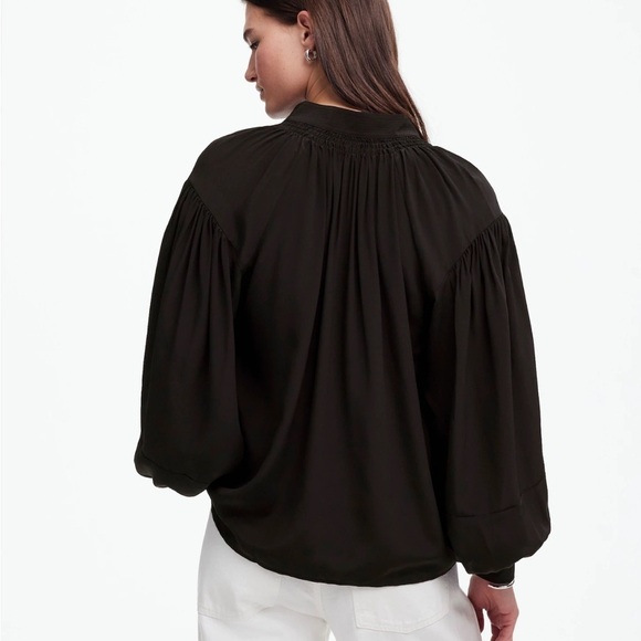 Madewell Shirred Long-Sleeve Top in Silk black - Picture 4 of 5